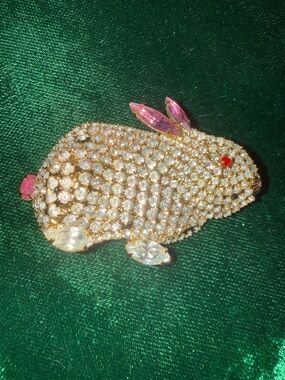 Dorothy Bauer Gold Crystal Bunny Pin with Pink Accents